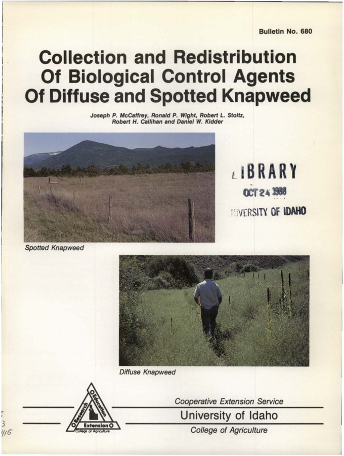 Bulletin no. 680 [Moscow, Idaho] :Cooperative Extension Service, University of Idaho, College of Agriculture,[1988]  Joseph P. McCaffrey ... [et al.].  7 p. :ill. (some col.) ;28 cm.  Cover title.