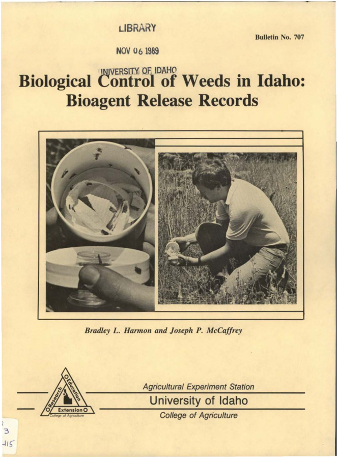 Bulletin no. 707 [Moscow, Idaho] :Agricultural Experiment Station, University of Idaho, College of Agriculture,[1989]  Bradley L. Harmon and Joseph P. McCaffrey.  7 p. ;28 cm.  Cover title.