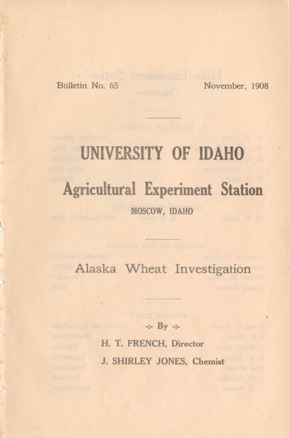12 p., University of Idaho Agricultural Experiment Station, Bulletin No. 65, November 1908.
