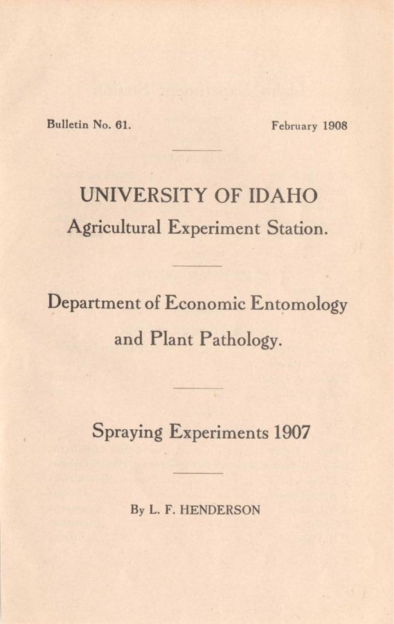 15 p., University of Idaho Agricultural Experiment Station, Bulletin No. 61, February 1908.