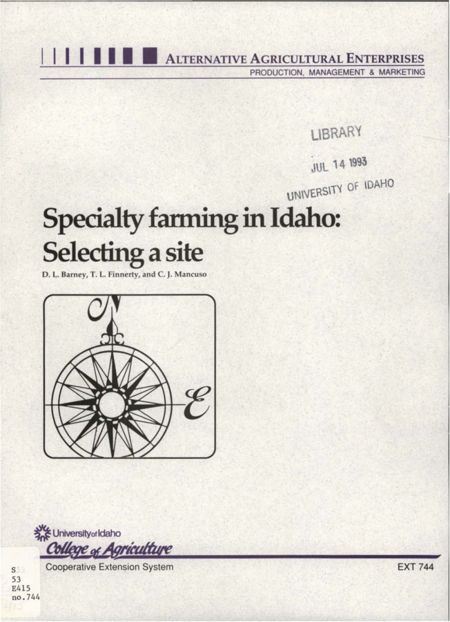 Bulletin no. 744 Moscow, Idaho :University of Idaho, College of Agriculture, Cooperative Extension System, 1992-10-01. Author(s): Barney, D.L.; Finnerty, T.L.; Mancuso, C.J.