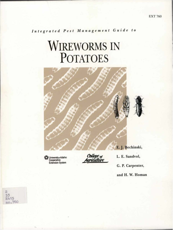 Bulletin no. 760 Moscow, Idaho :University of Idaho, College of Agriculture, Cooperative Extension System, 1994-02-01. Author(s): Bechinski, E. J.; Sandvol, L. E.; Carpenter, G. P.; Homan, H. W.