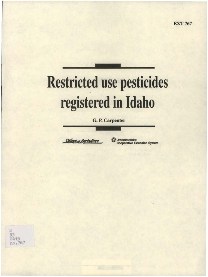 Bulletin no. 767 Moscow, Idaho :University of Idaho, College of Agriculture, Cooperative Extension System, 1994-08-01. Author(s): Carpenter, Gene P.