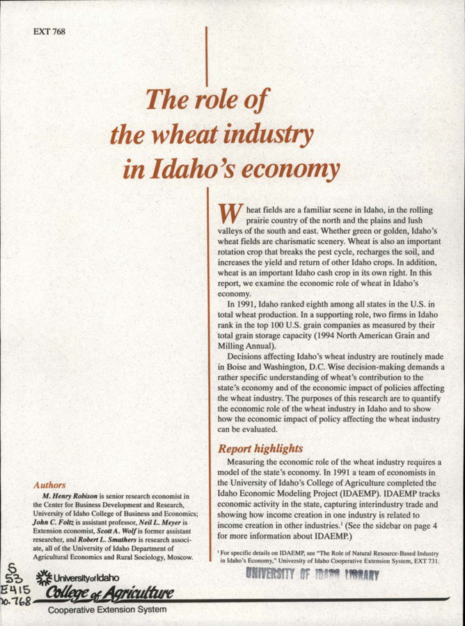 Bulletin no. 768 Moscow, Idaho :University of Idaho, College of Agriculture, Cooperative Extension System, 1994-10-01. Author(s): Robinson, M. Henry; Foltz, John C.; Meyer, Neil L.; Wolf, Scott A.; Smathers, Robert L.