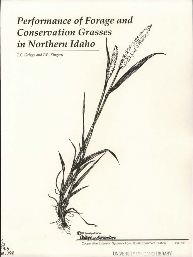 Bulletin no. 798 [Moscow, Idaho] :University of Idaho, College of Agriculture, Cooperative Extension System, Agricultural Experiment Station,[1998]  T.C. Griggs and P.E. Kingery.  11 p. :ill. ;28 cm.  Cover title.;""4-98""--P. [4] of cover.