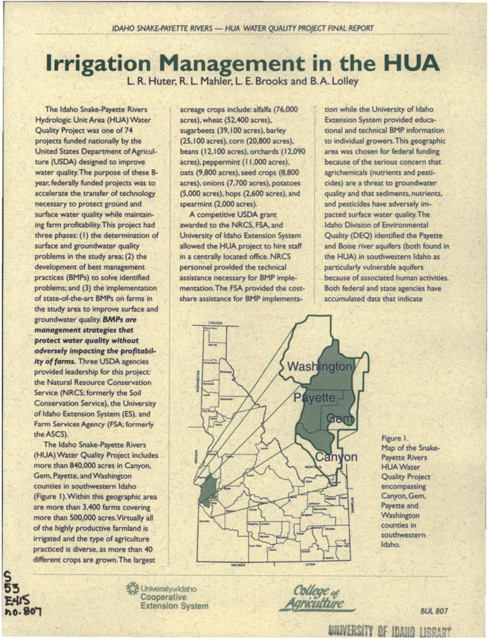 Bulletin no. 807 Moscow, Idaho :University of Idaho, College of Agriculture, Cooperative Extension System,[1999]  L.R. Huter ... [et al.].  7 p. :ill., 1 map ;28 cm.  Caption title.;""1-99.""