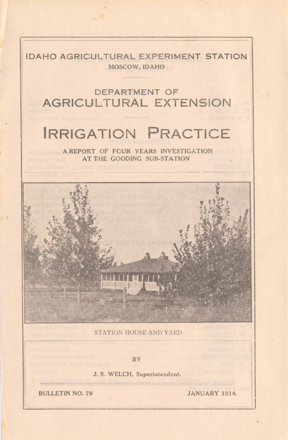 27 p., University of Idaho Agricultural Experiment Station, Bulletin No. 78, January 1914.