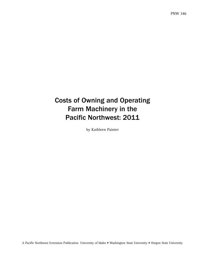 Detailed tables present the ownership and operating costs associated with specific pieces of farm equipment used to produce crops in the Pacific Northwest. 106 pp.  This is a revised title. It's available online only, so there is no ordering information.