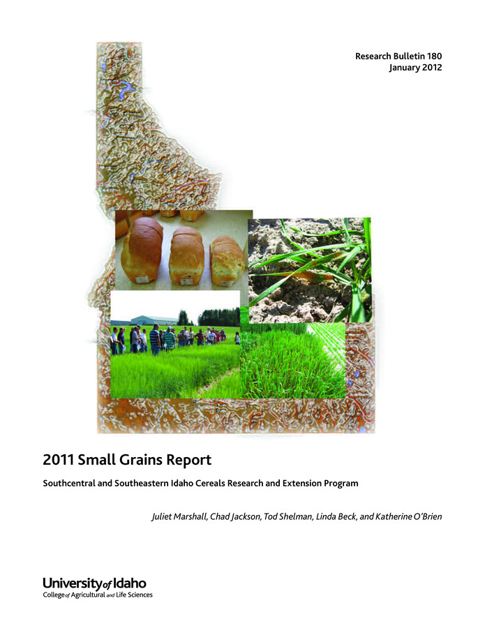 The annual report of the southcentral and southeastern Idaho cereals research and extension program provides 2011 agronomic data for hard and soft white winter wheats; hard and soft white spring wheats; and winter, 6-row, and 2-row barleys at six winter and five spring locations. Also included are end-use quality data. 128 pages.