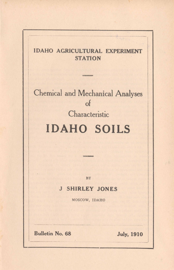 34 p., University of Idaho Agricultural Experiment Station, Bulletin No. 68, July 1910.