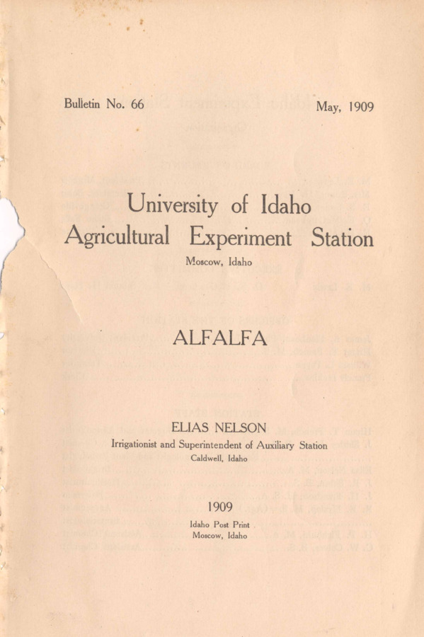 37 p., University of Idaho Agricultural Experiment Station, Bulletin No. 66, May 1909.