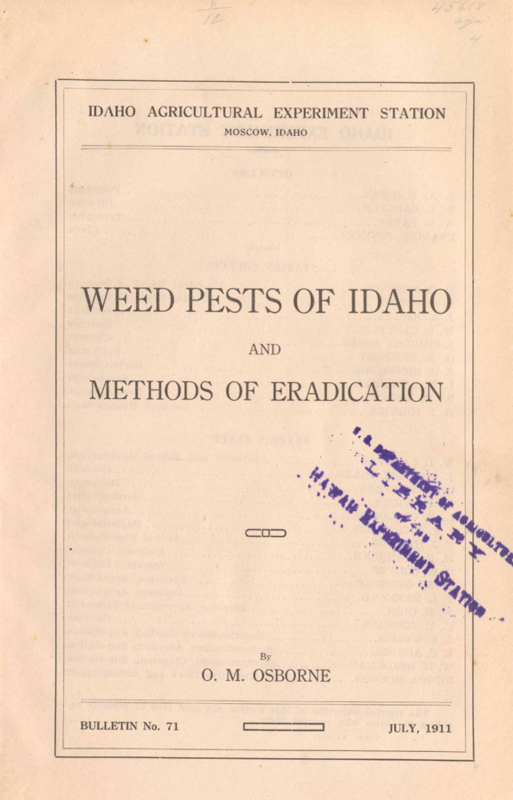 36 p., University of Idaho Agricultural Experiment Station, Bulletin No. 71, July 1911.