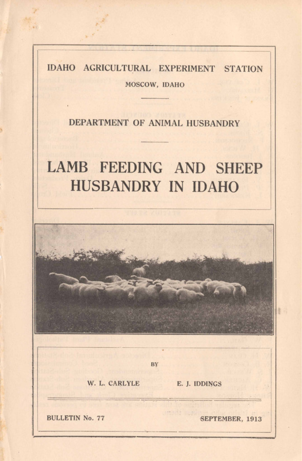 37 p., University of Idaho Agricultural Experiment Station, Bulletin No. 77, September 1913.