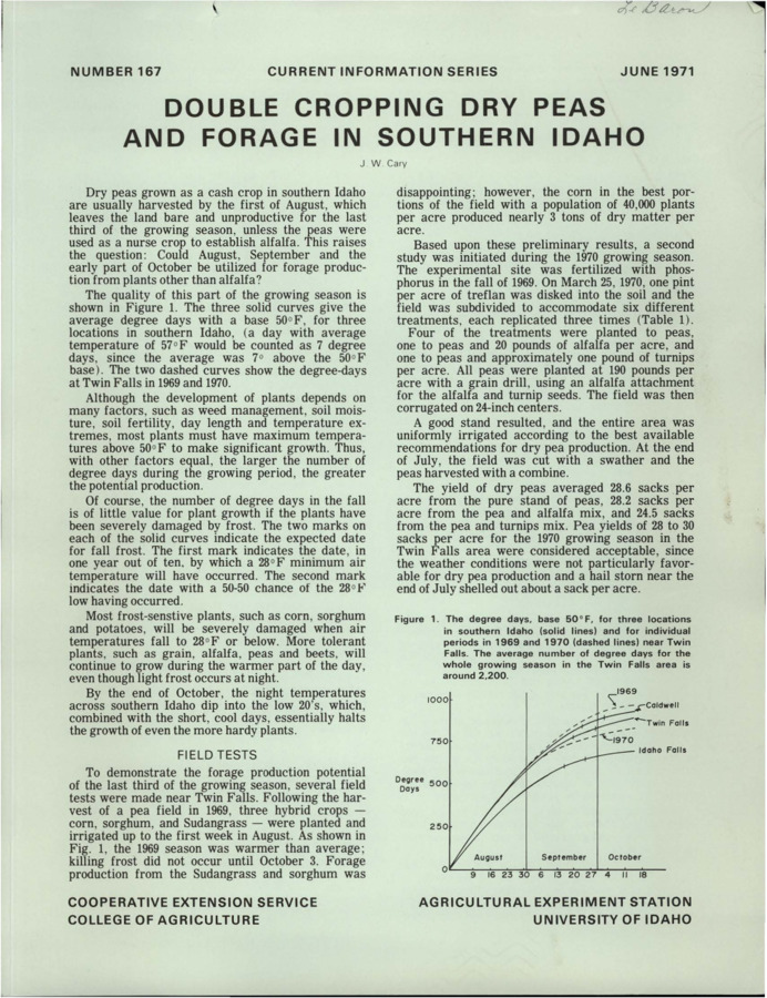 University of Idaho, College of Agriculture, Agricultural Experiment Station, Current Information Series no. 167, Revised April 1977.