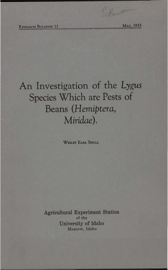 Idaho Agricultural Experiment Station,  Research Bulletin No. 11.