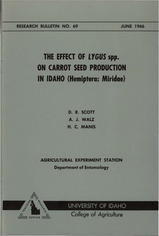 Idaho Agricultural Experiment Station,  Research Bulletin No. 69.