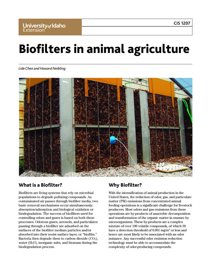 Biofilters can reduce odor emissions from concentrated livestock facilities. This publication discusses what they are and how they work, describes different types, and discusses important factors affecting biofilter performance as well concerns for biofilter installation and operation.