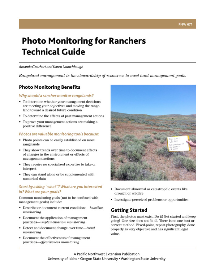 Get started with photo monitoring of rangelands with this 8-step guide covering equipment, photo timing, site selection and identification, photography and photo boards, field notes, and photo storage.