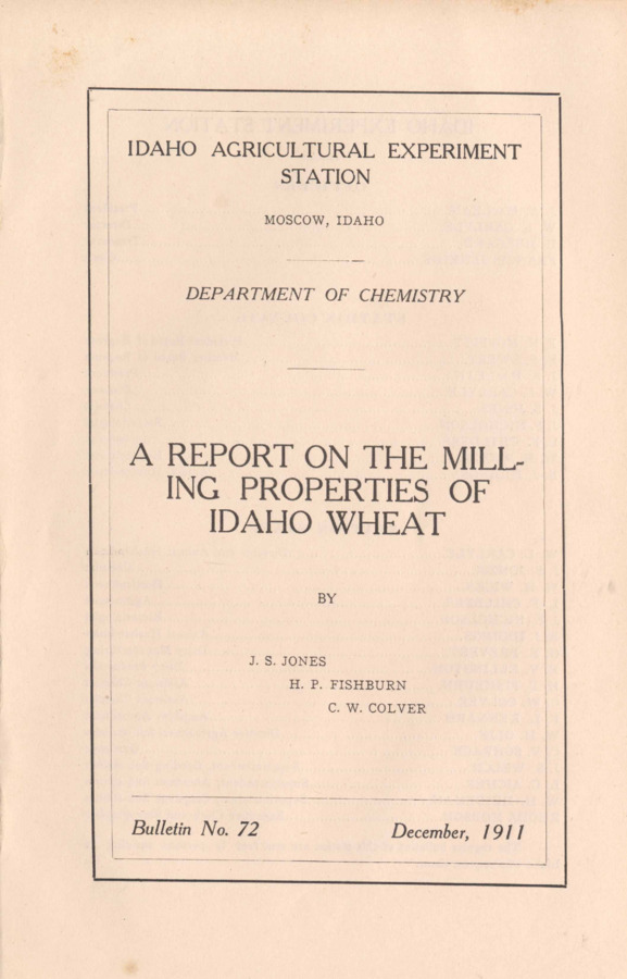 67 p., University of Idaho Agricultural Experiment Station, Bulletin No. 72, December 1911.