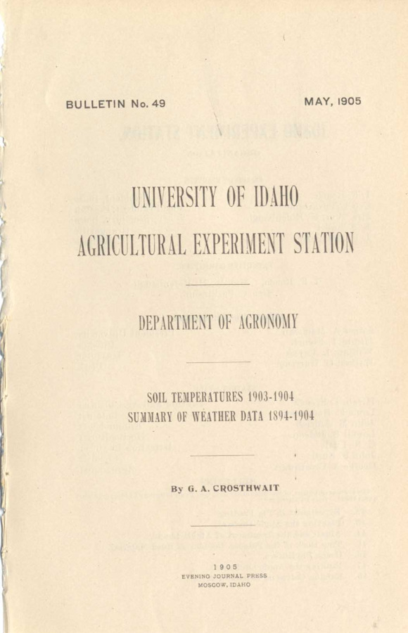 8 p., University of Idaho Agricultural Experiment Station, Bulletin No. 49 May 1905