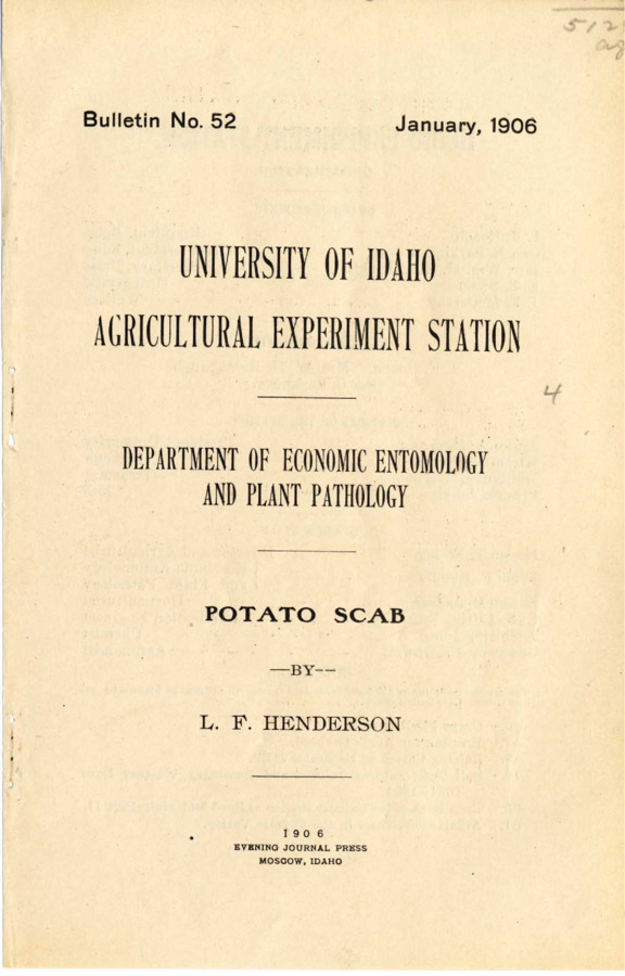 8 p., University of Idaho Agricultural Experiment Station, Bulletin No. 52 Jan. 1906