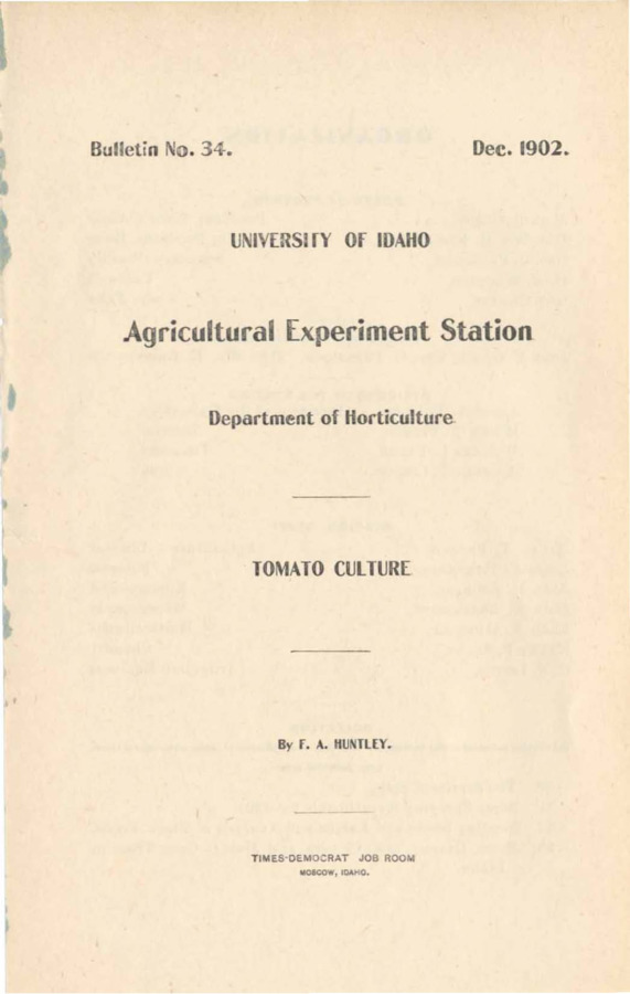 12 p., University of Idaho Agricultural Experiment Station, Bulletin No. 34 Dec. 1902