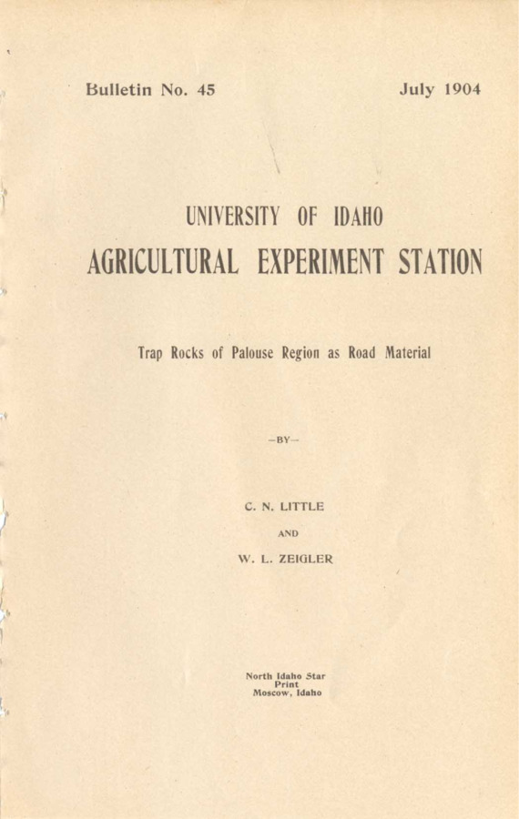 13 p., University of Idaho Agricultural Experiment Station, Bulletin No. 45 July 1904