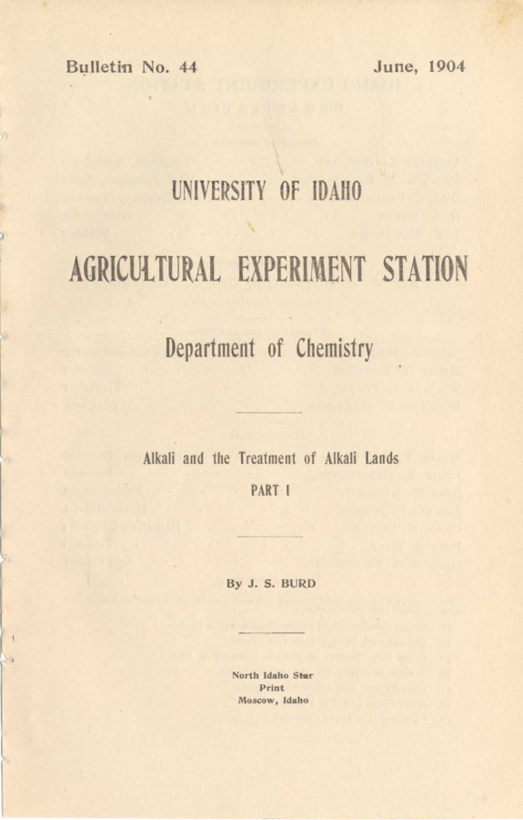15 p., University of Idaho Agricultural Experiment Station, Bulletin No. 44 June 1904