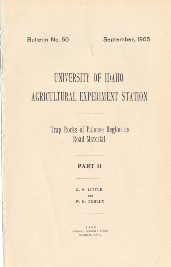 15 p., University of Idaho Agricultural Experiment Station, Bulletin No. 50 Sept. 1905