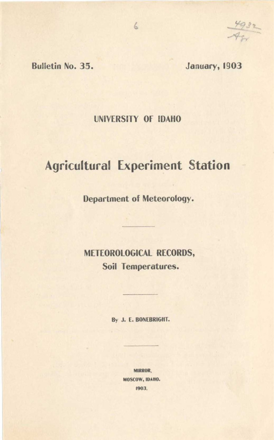 18 p., University of Idaho Agricultural Experiment Station, Bulletin No. 35 Jan. 1903