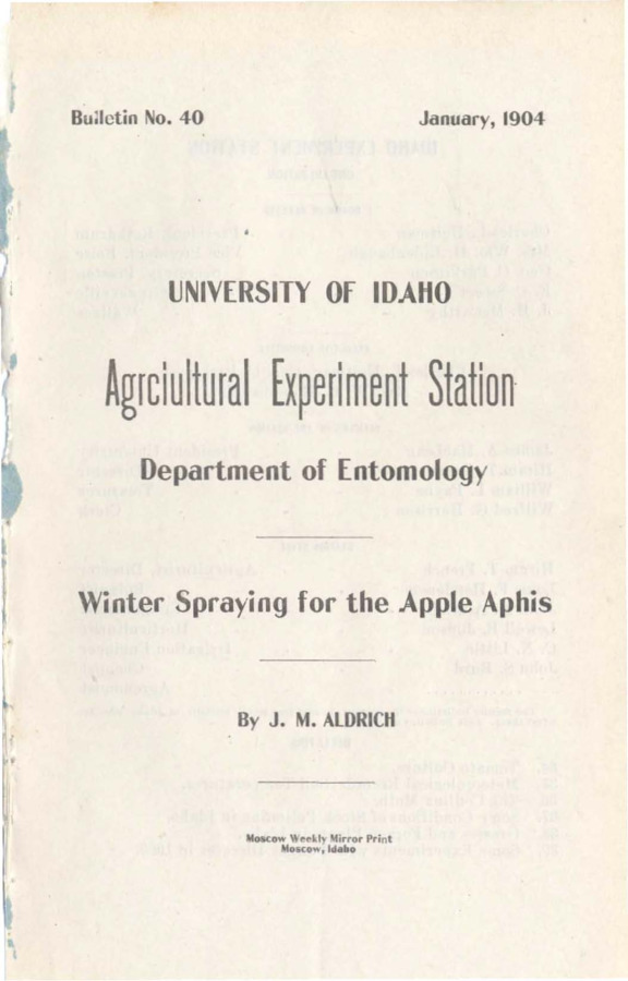 18 p., University of Idaho Agricultural Experiment Station, Bulletin No. 40 Jan. 1901