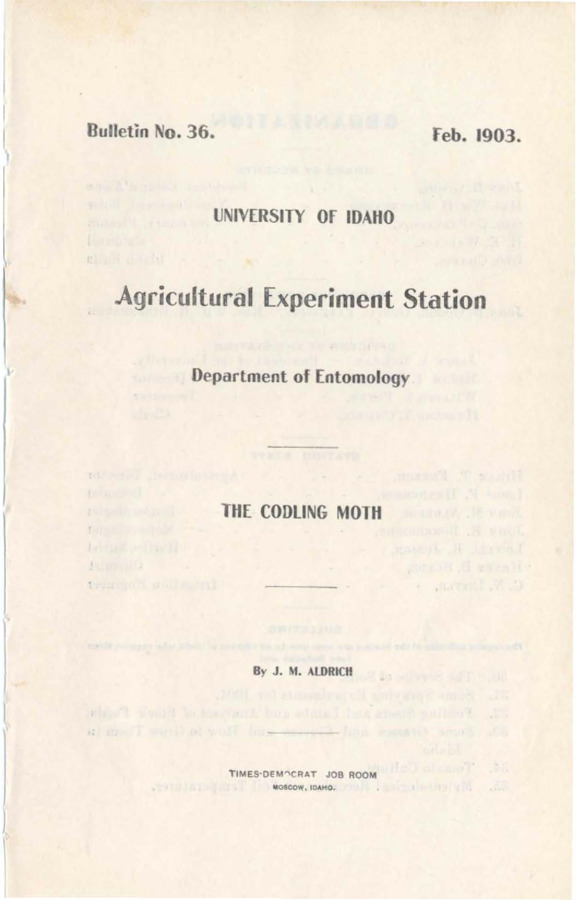 19 p., University of Idaho Agricultural Experiment Station, Bulletin No. 36 Jan. 1903