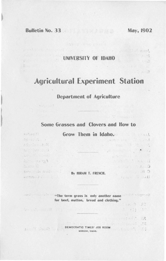 23 p., University of Idaho Agricultural Experiment Station, Bulletin No. 33, May 1902.