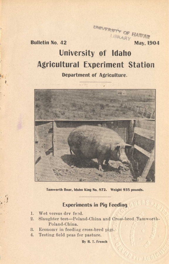 24 p., University of Idaho Agricultural Experiment Station, Bulletin No. 42 May 1904