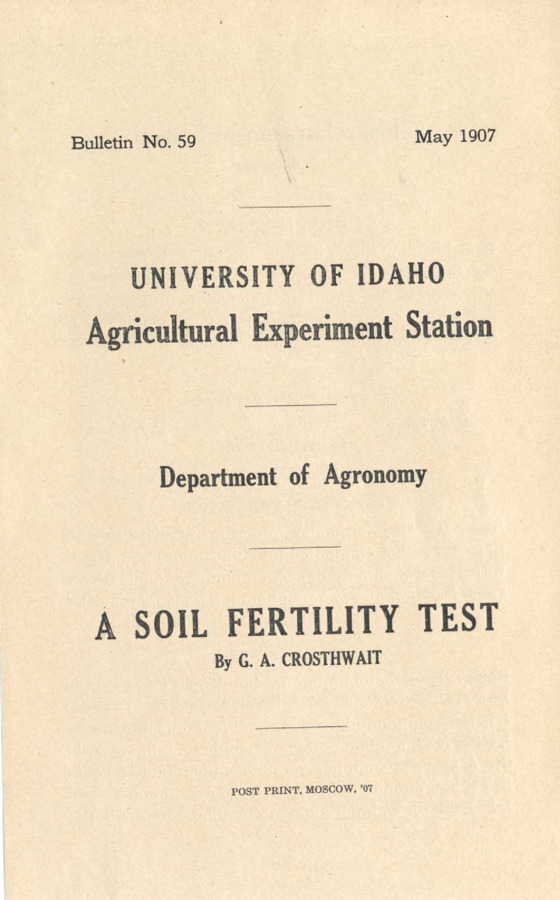 16 p., University of Idaho Agricultural Experiment Station, Bulletin No. 59 May 1907