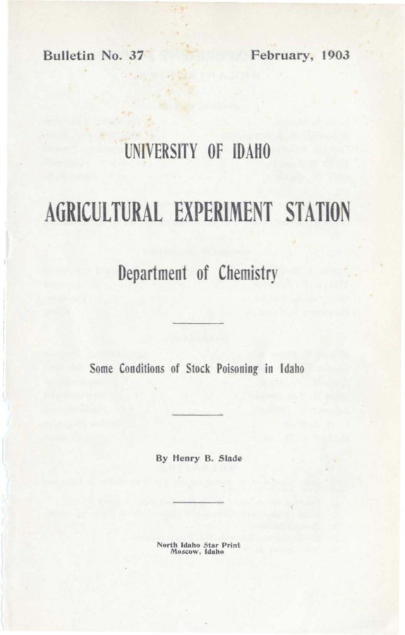 37 p., University of Idaho Agricultural Experiment Station, Bulletin No. 37 Feb. 1903
