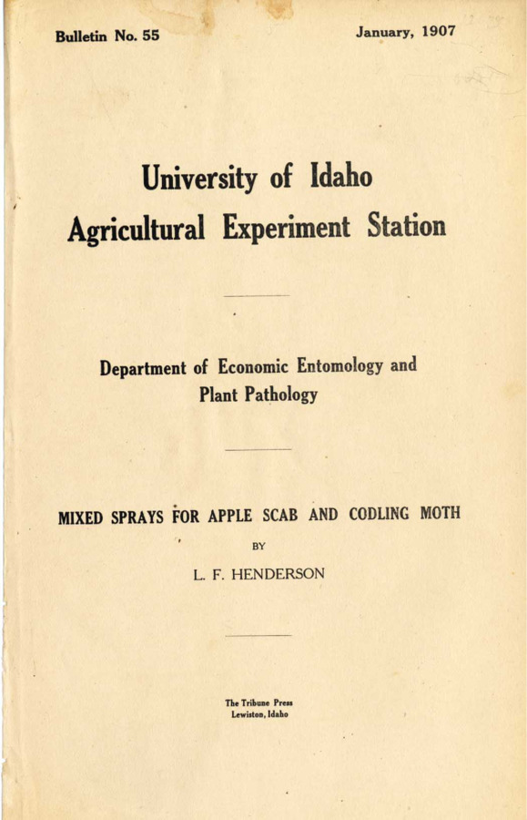 27 p., University of Idaho Agricultural Experiment Station, Bulletin No. 55 Jan. 1907