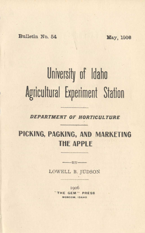53 p., University of Idaho Agricultural Experiment Station, Bulletin No. 54 May 1906