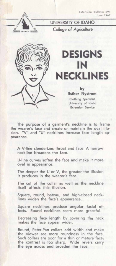 4 p., Designs in Necklines, Bulletin No. 394, June 1962