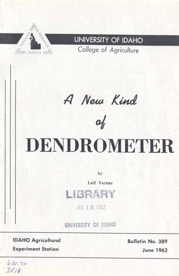 7 p., University of Idaho Agriculture Experiment Station, Bulletin No. 389, June 1962
