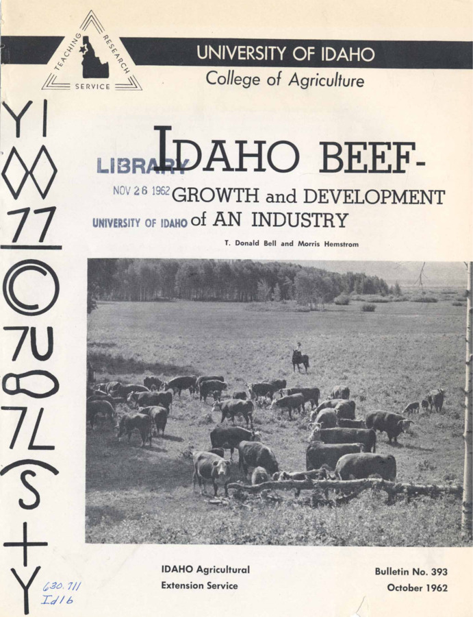 15 p., Idaho Beef Growth and Development of An Industry, Bulletin No. 393, October 1962