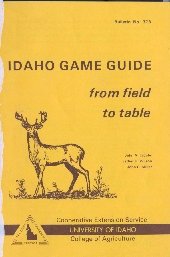 20 p., Idaho Game Guide from Field to Table No. 373, January 1962