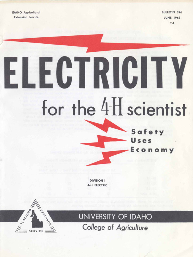61 p., Electricity for the 4-H Scientist, Bulletin No. 396, June 1963