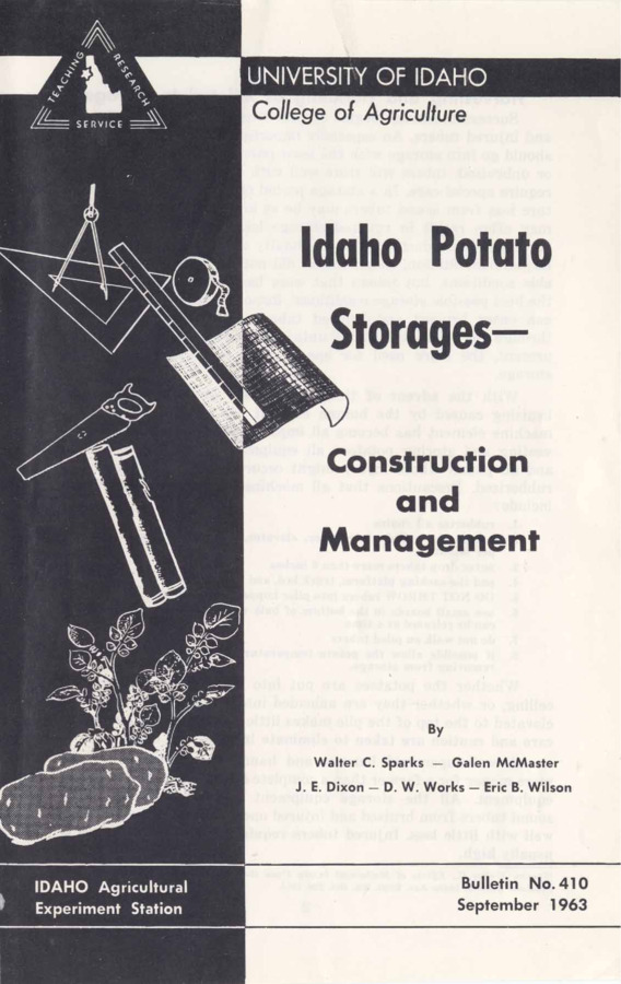 31 p., Idaho Potato Storages Construction and Management, Bulletin No. 410, September 1963