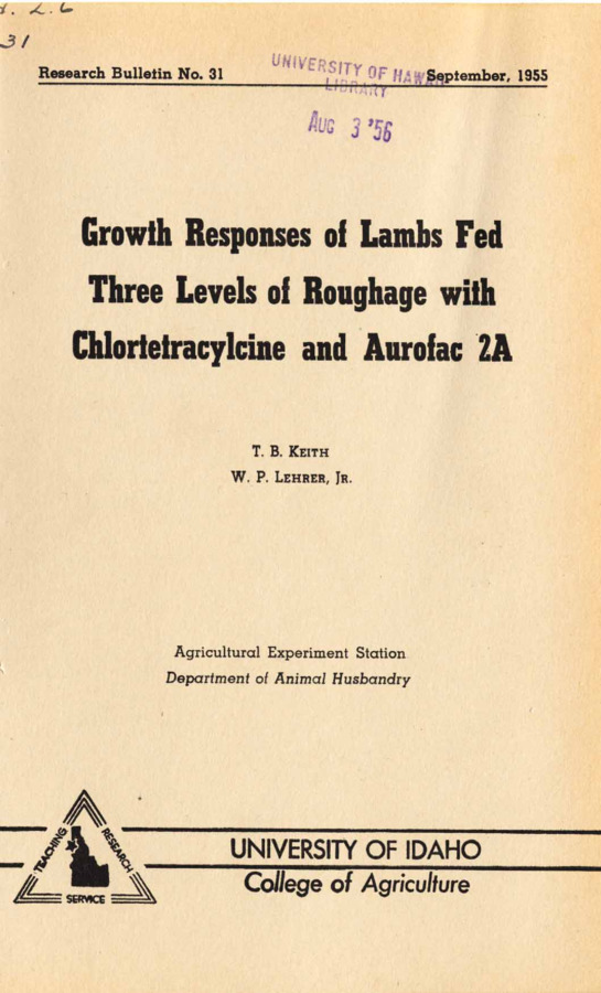 9 p., Idaho Agricultural Experiment Station, Research Bulletin No. 31, September 1955.