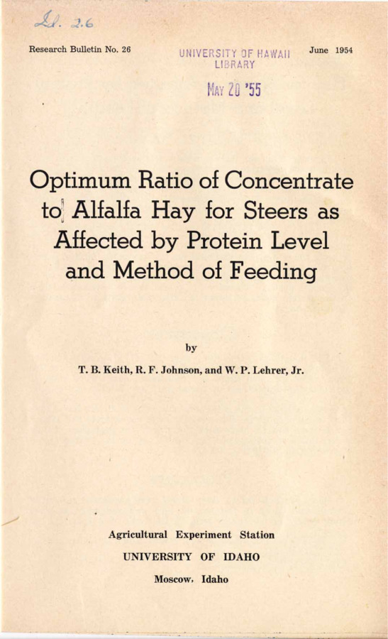 12 p., Idaho Agricultural Experiment Station, Research Bulletin No. 26, June 1954.