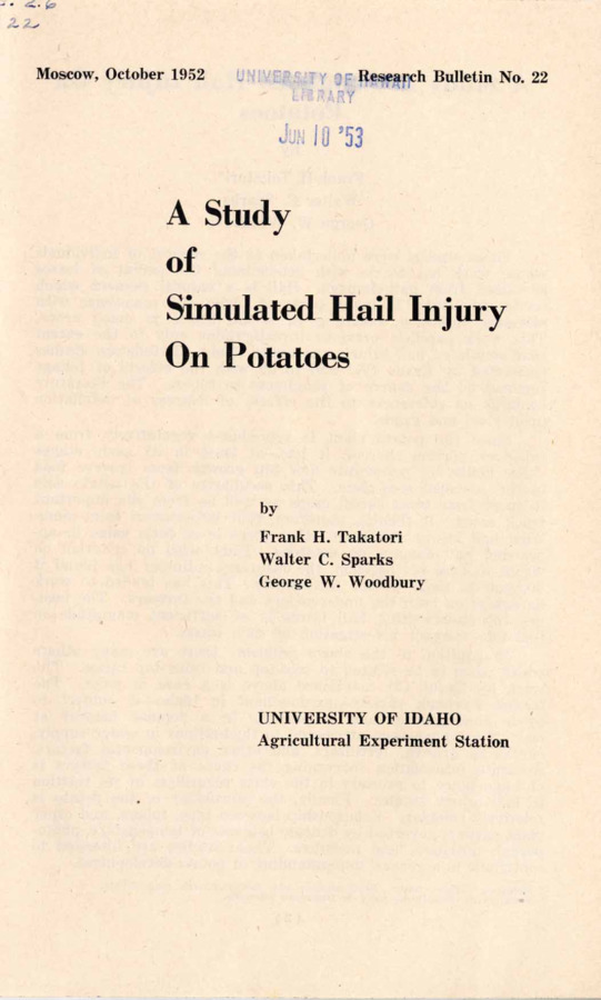 16 p., Idaho Agricultural Experiment Station, Research Bulletin No. 22, November 1952.