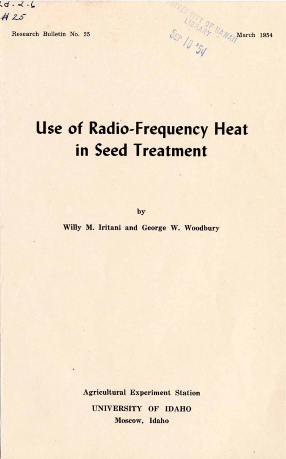 18 p., Idaho Agricultural Experiment Station, Research Bulletin No. 25, March 1954.