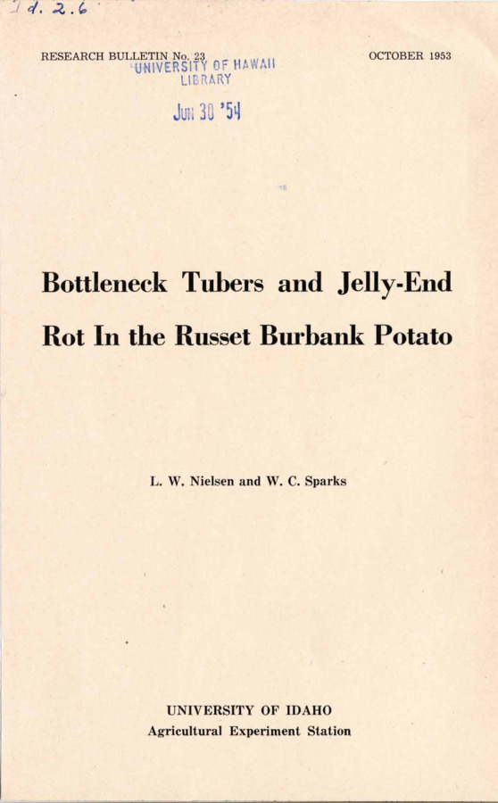 23 p., Idaho Agricultural Experiment Station, Research Bulletin No. 23, October, 1953.