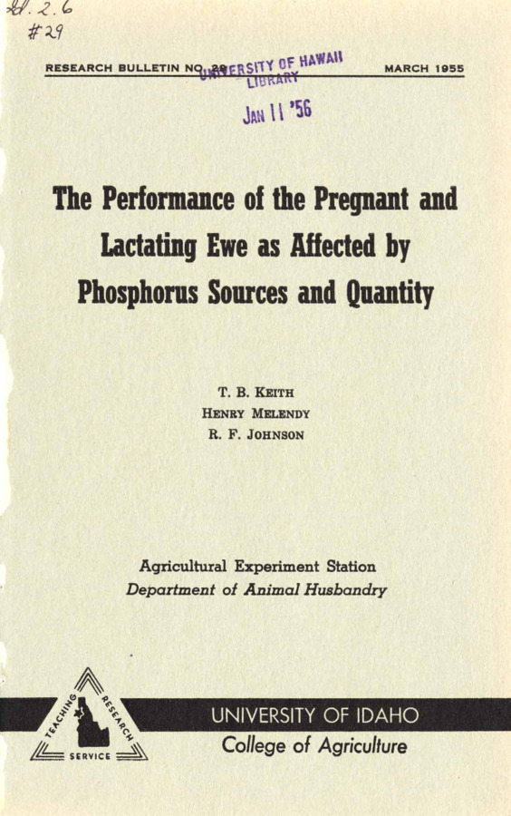 23 p., Idaho Agricultural Experiment Station, Research Bulletin No. 29, March 1953.